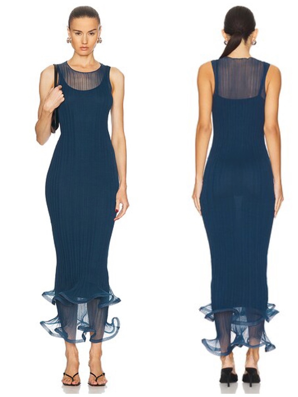 NWT Simkhai Women's Blue Daniella Sleeveless Ruffle Midi Dress Celestial Size XS